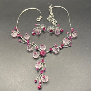 Pink rhinestone necklace and earrings